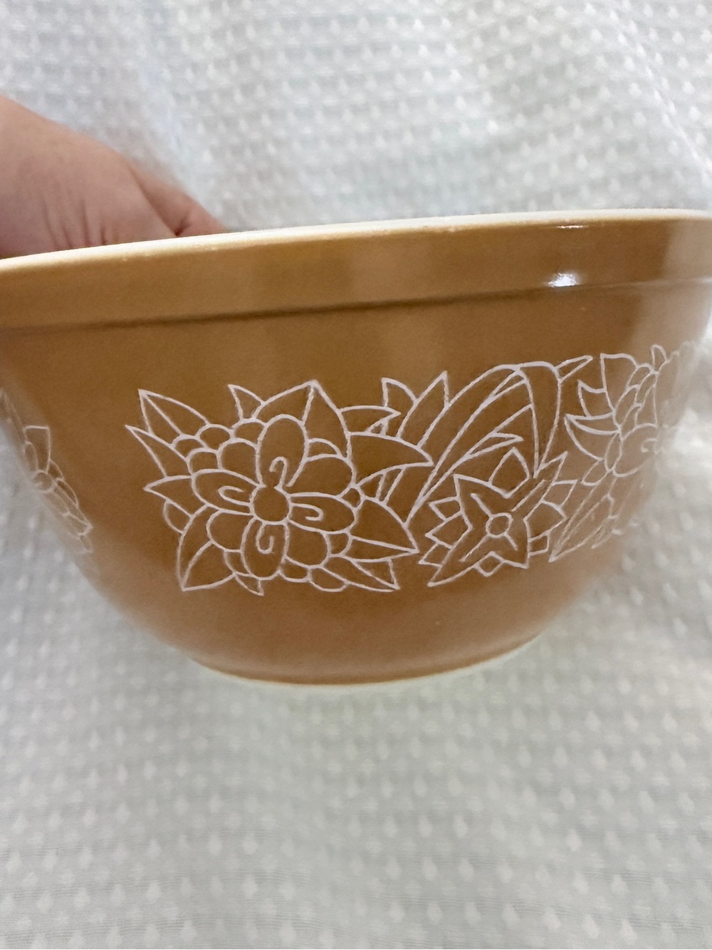 Pyrex Brown Bowl with White Floral Band